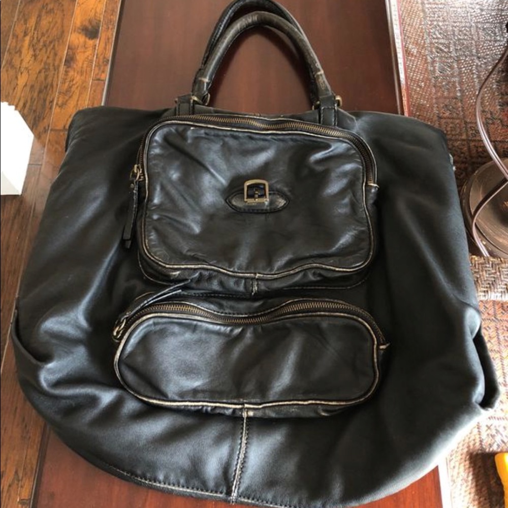 JCrew vintage leather and canvas tote